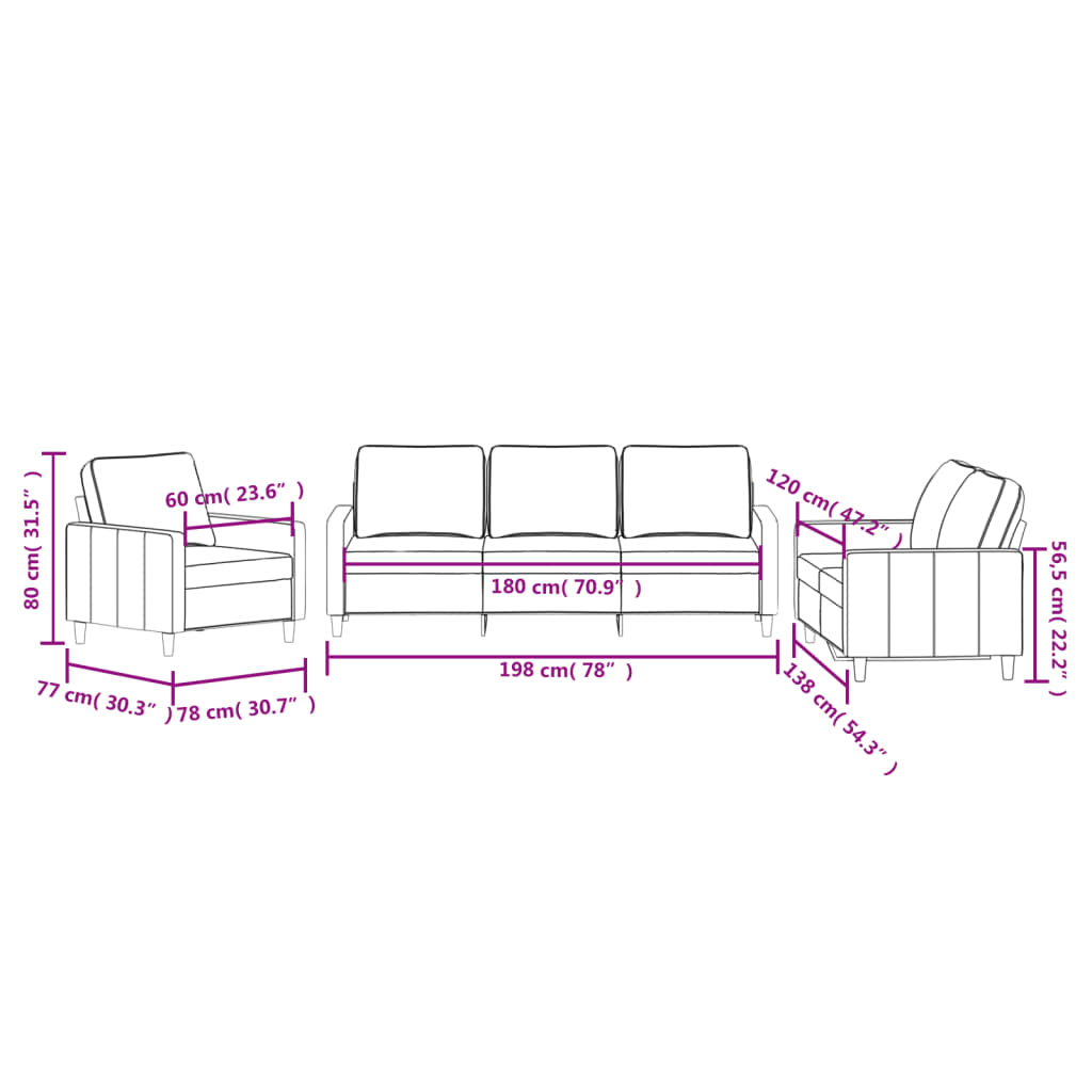 3 pcs conjunto de sofás com almofadões veludo preto