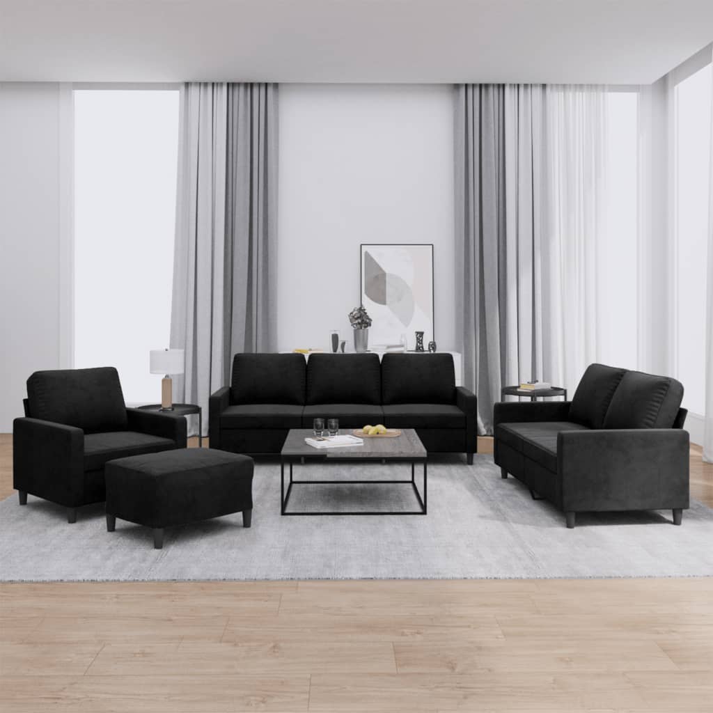4 pcs conjunto de sofás com almofadões veludo preto