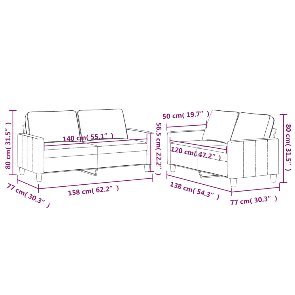 2 pcs conjunto de sofás com almofadões veludo cinzento-claro