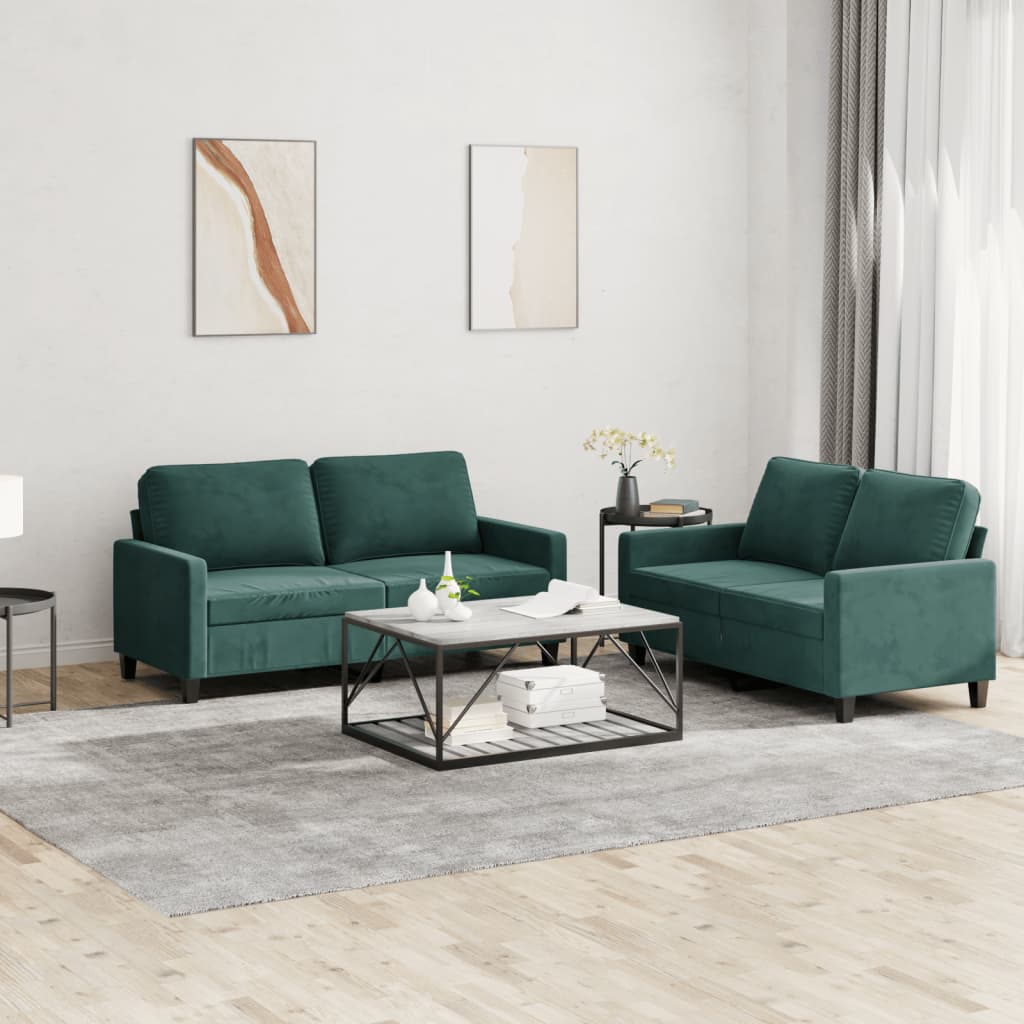 2 pcs sofa set with dark green velvet cushions