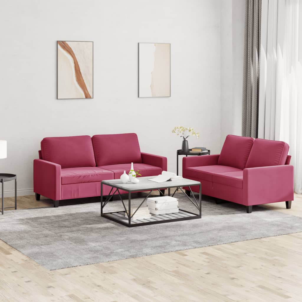 2 pcs sofa set with red velvet cushions