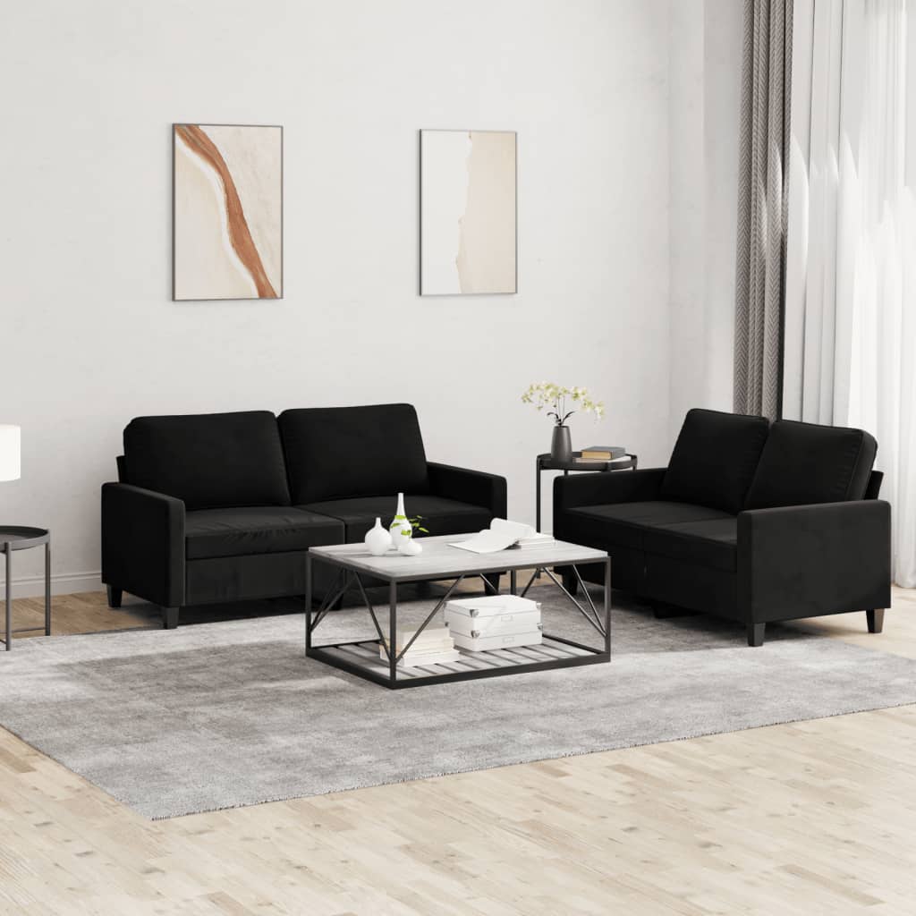 2 pcs conjunto de sofás com almofadões veludo preto