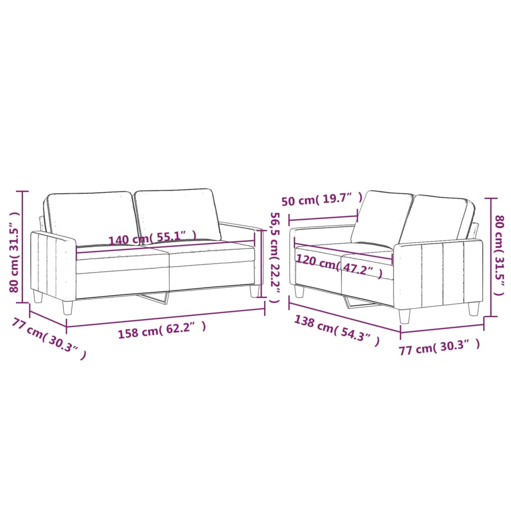 2 pcs conjunto de sofás com almofadões veludo castanho