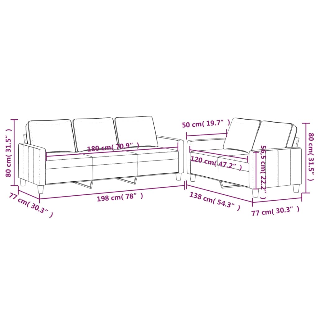 2 pcs sofa set with dark grey velvet cushions