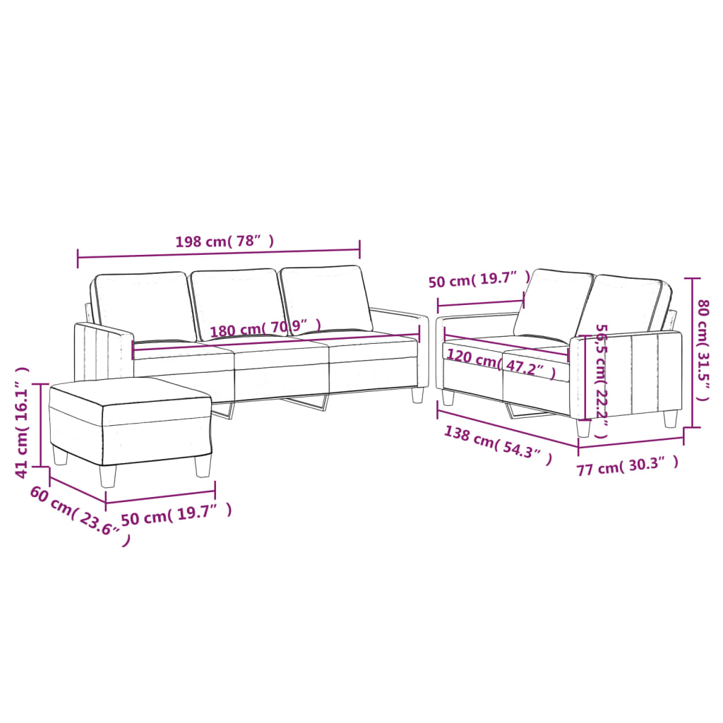 3 pcs conjunto de sofás com almofadões veludo preto