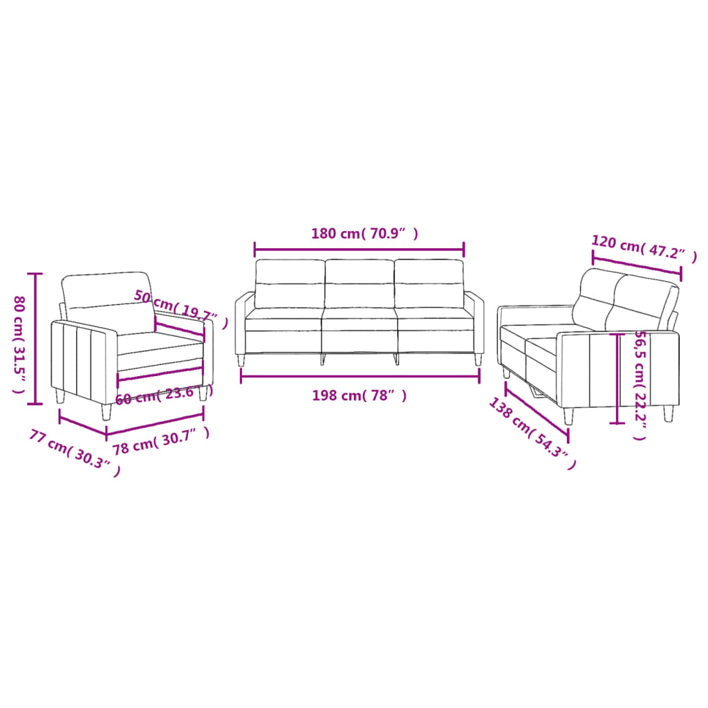3 pcs sofa set with cushions brown fabric