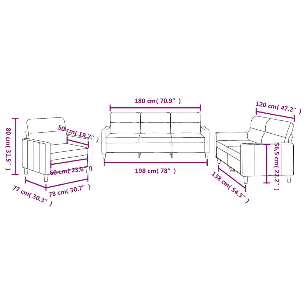 3 pcs sofa set with cushions light yellow fabric