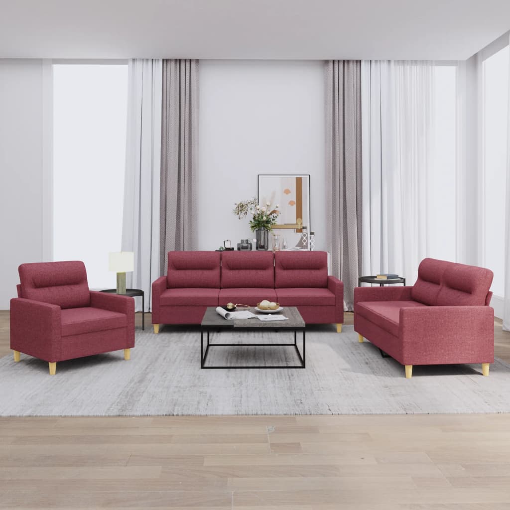 3 pcs sofa set with cushions red dyed fabric