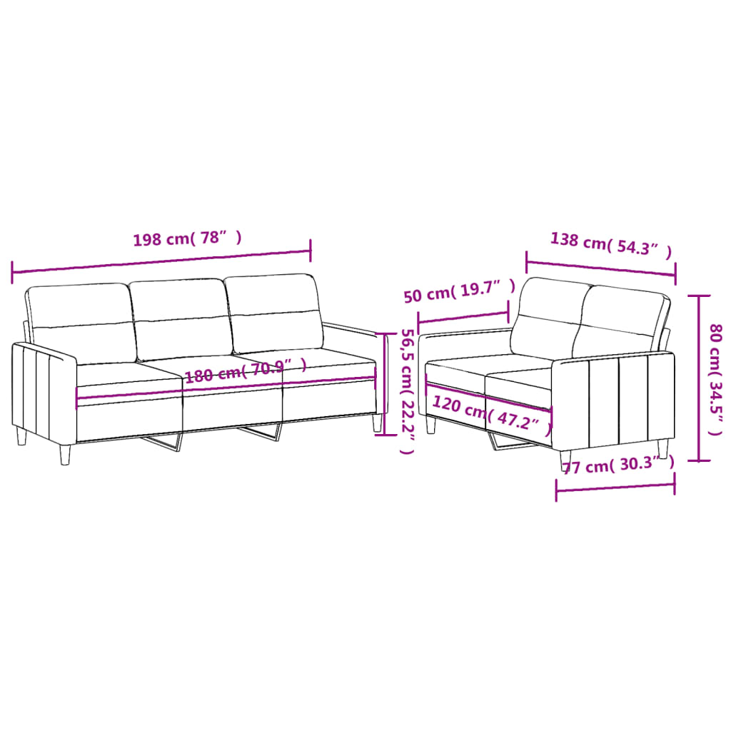 2 pcs conjunto de sofás com almofadões tecido preto