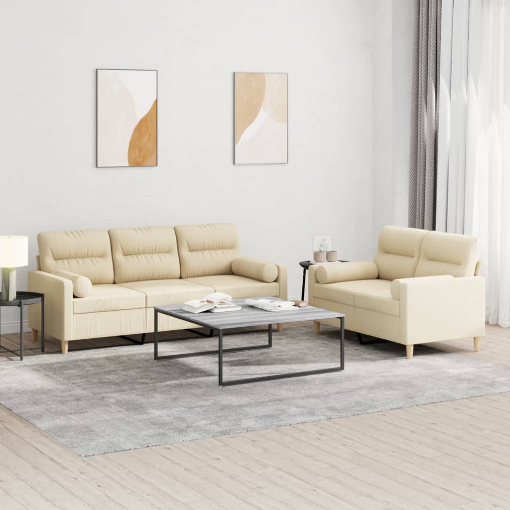 2 pcs sofa set with cushions cream color fabric