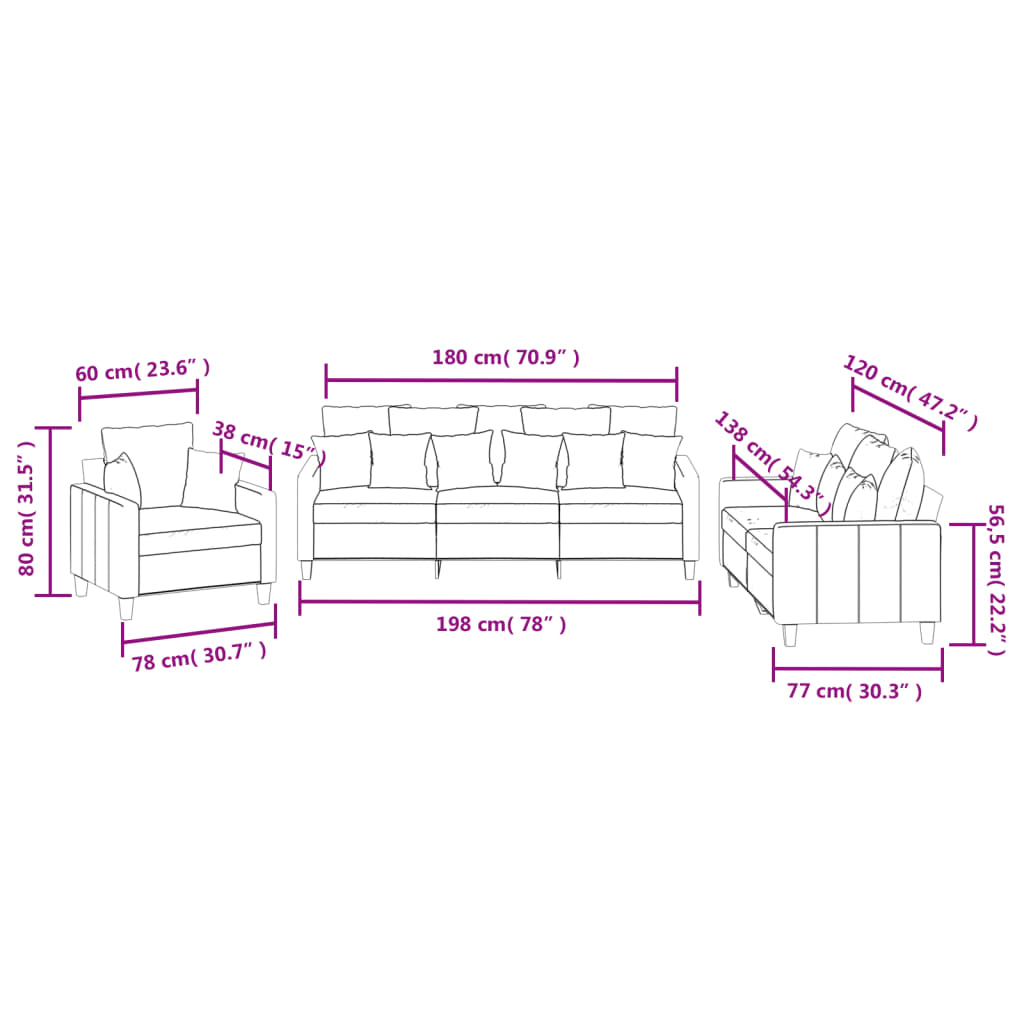 3 pcs sofa set with cushions dark grey fabric