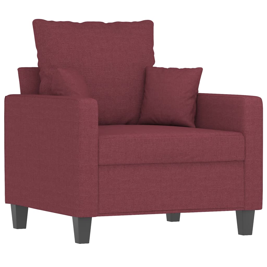 3 pcs conjunto de sofás com almofadas tecido vermelho-tinto