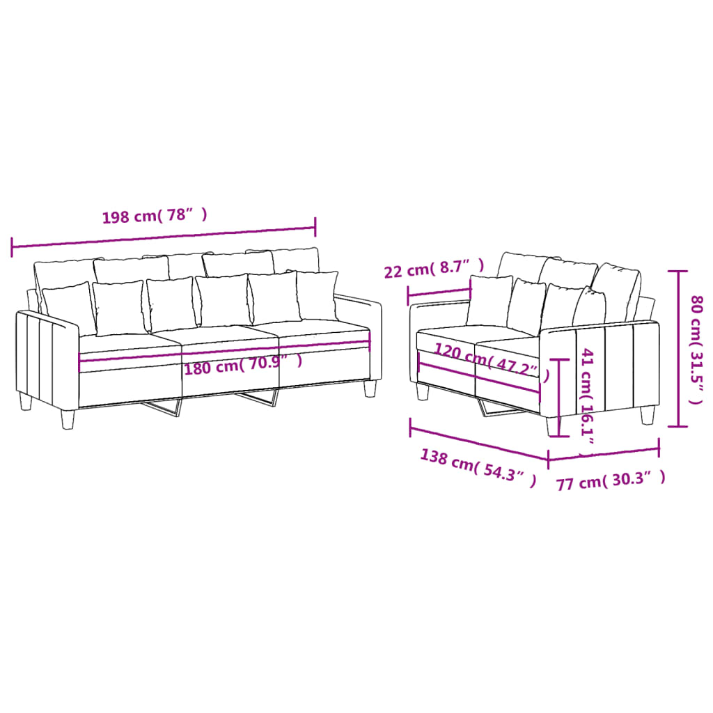 2 pcs sofa set with cushions light yellow fabric