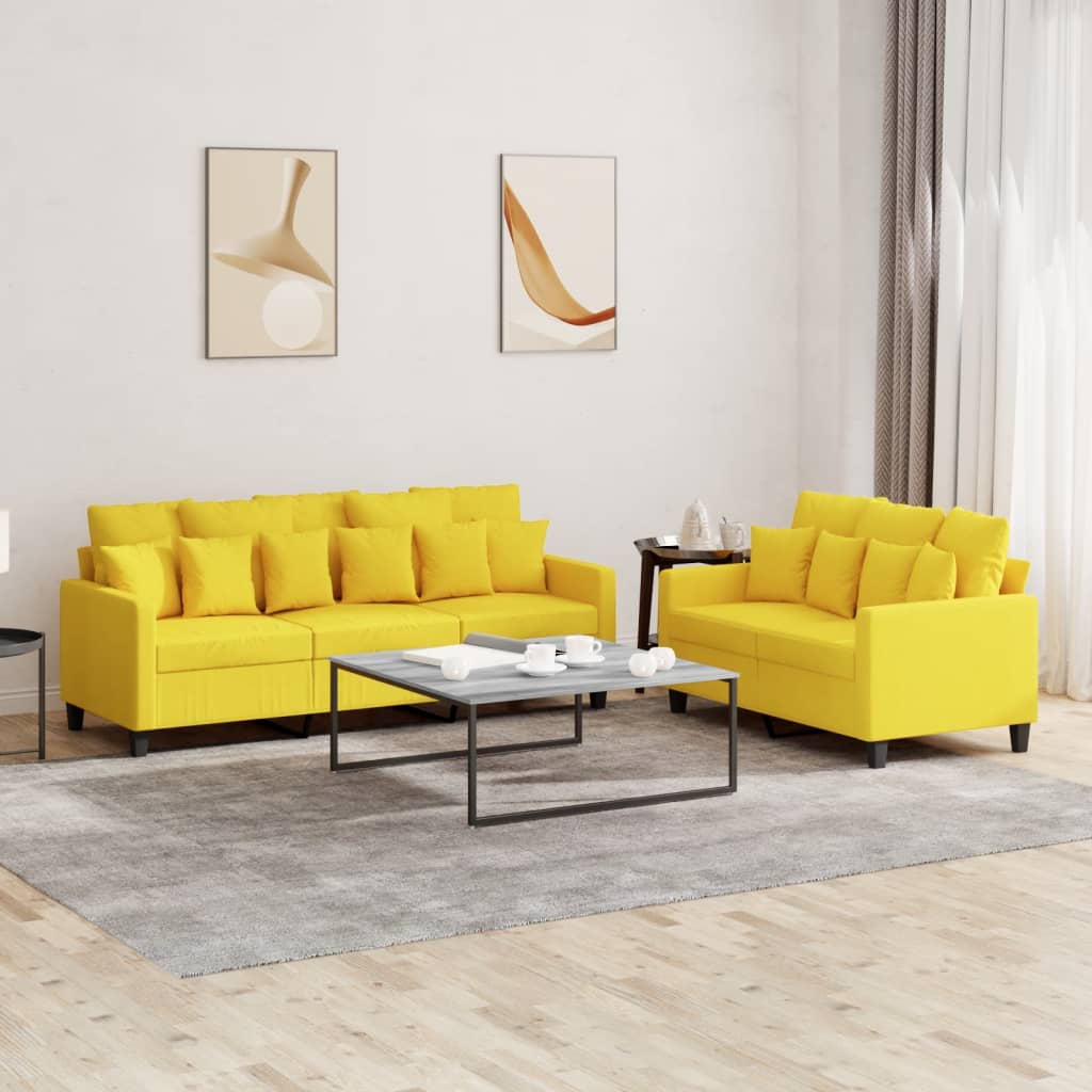 2 pcs sofa set with cushions light yellow fabric
