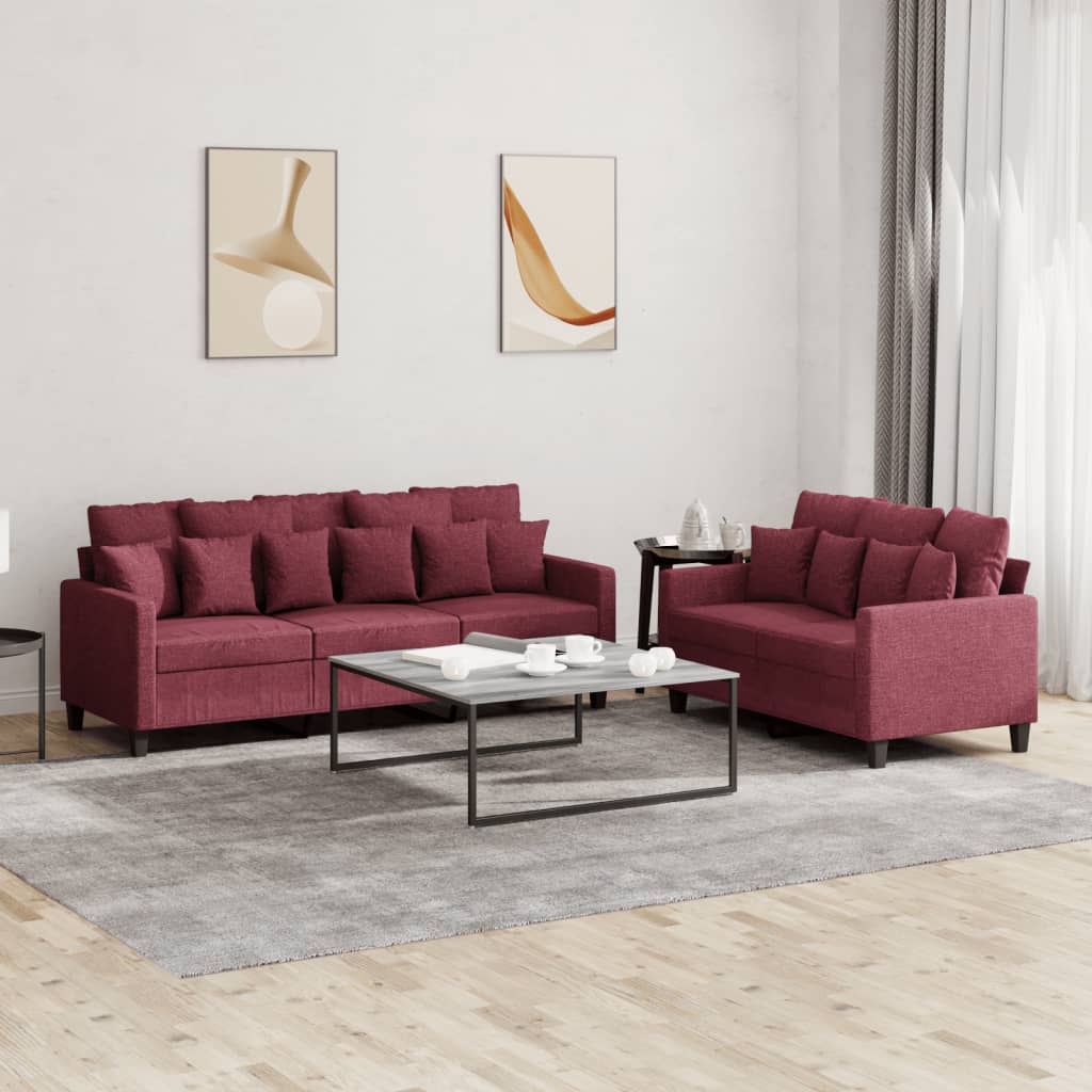 2 pcs sofa set with cushions red dyed fabric