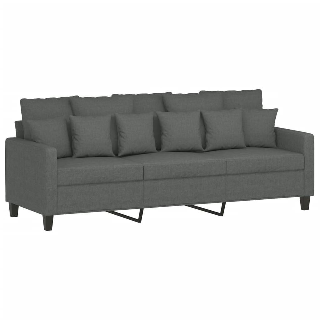 3 pcs conjunto de sofás com almofadões tecido cinzento-escuro