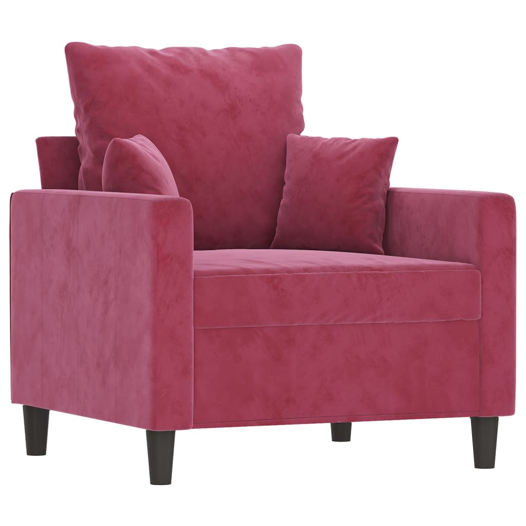 3 pcs conjunto de sofás com almofadões veludo vermelho tinto