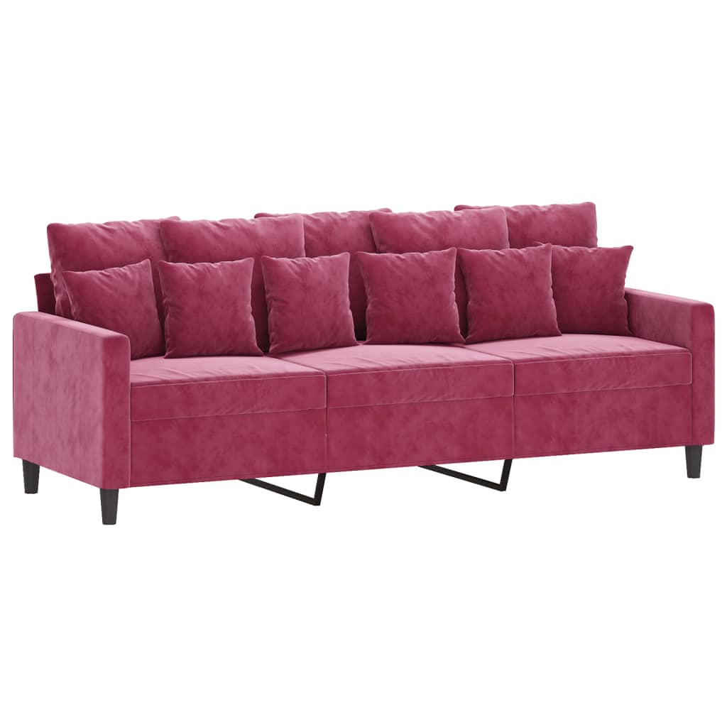 3 pcs conjunto de sofás com almofadões veludo vermelho tinto