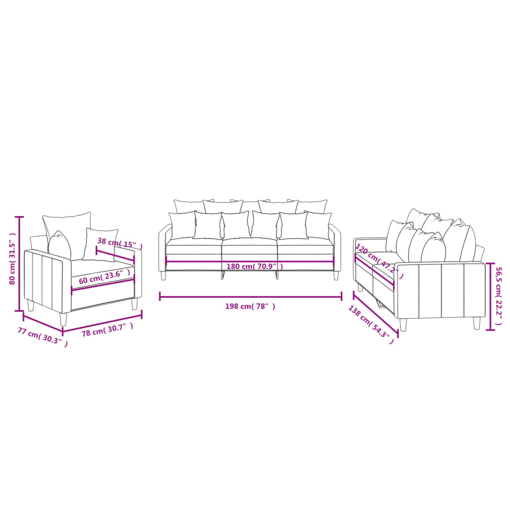 3 pcs sofa set with blue velvet cushions