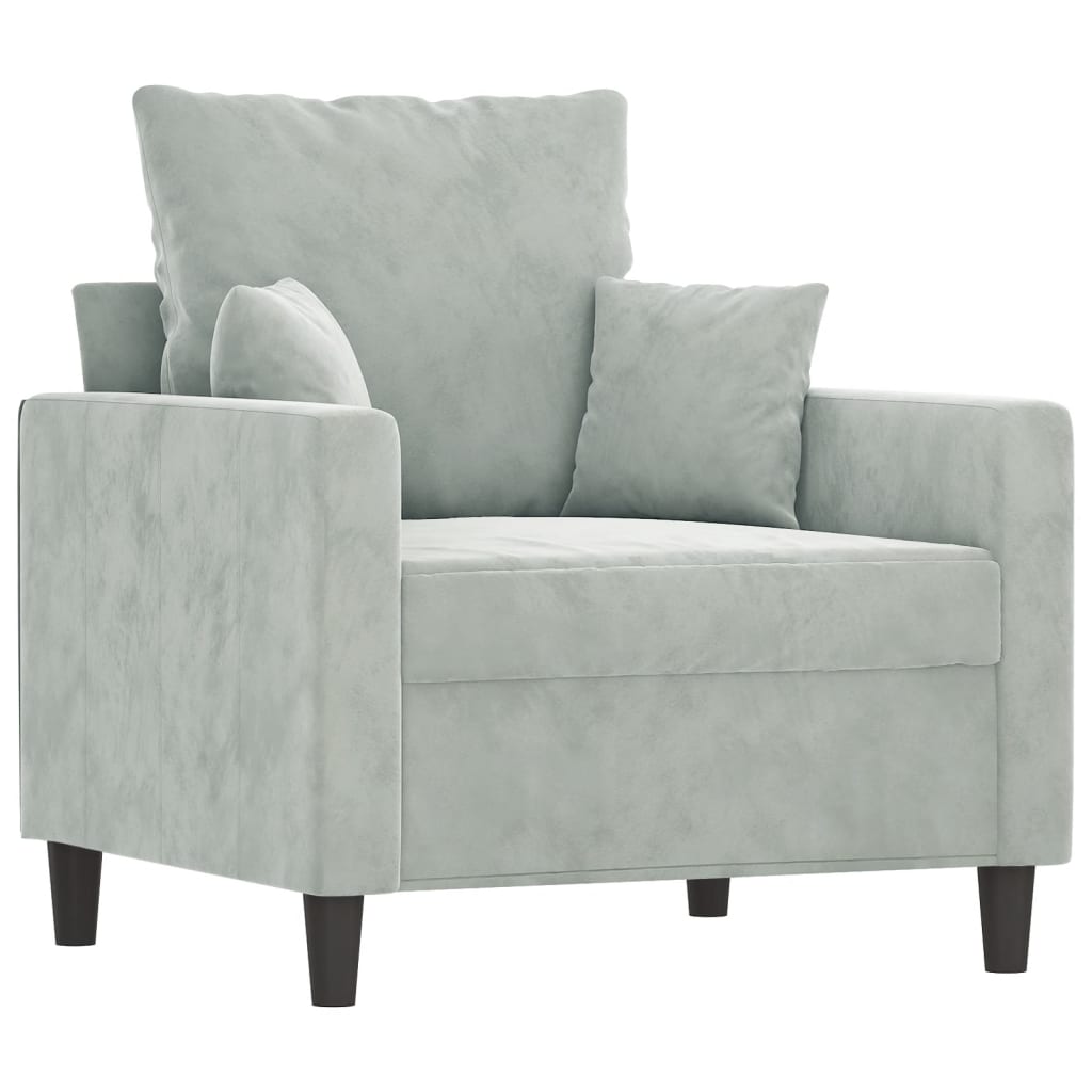 4 pcs conjunto de sofás com almofadões veludo cinzento-claro