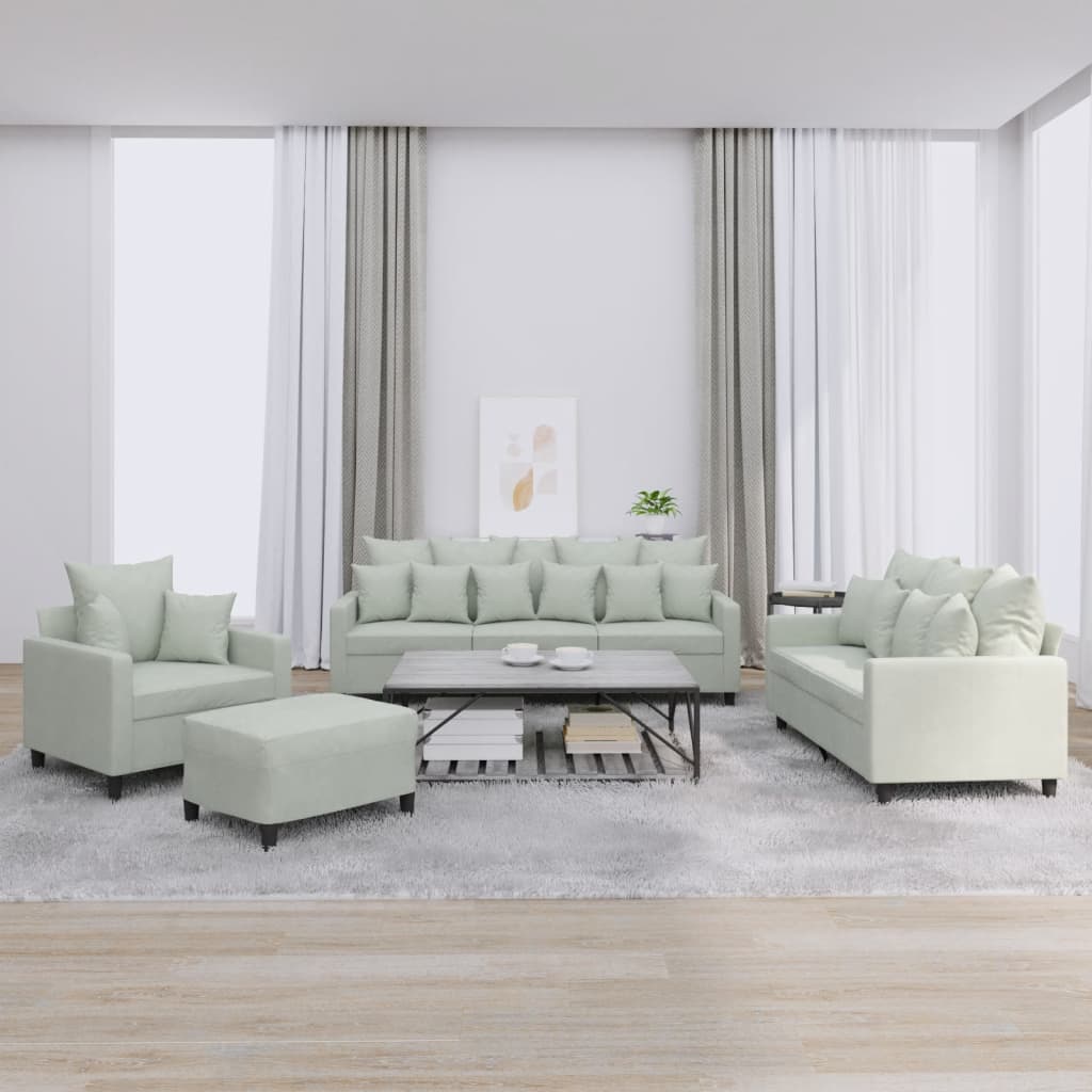 4 pcs conjunto de sofás com almofadões veludo cinzento-claro