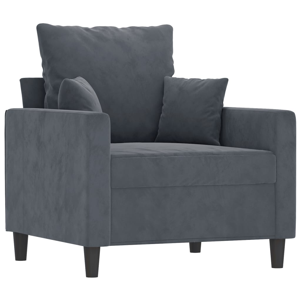 4 pcs conjunto de sofás com almofadões veludo cinzento-escuro