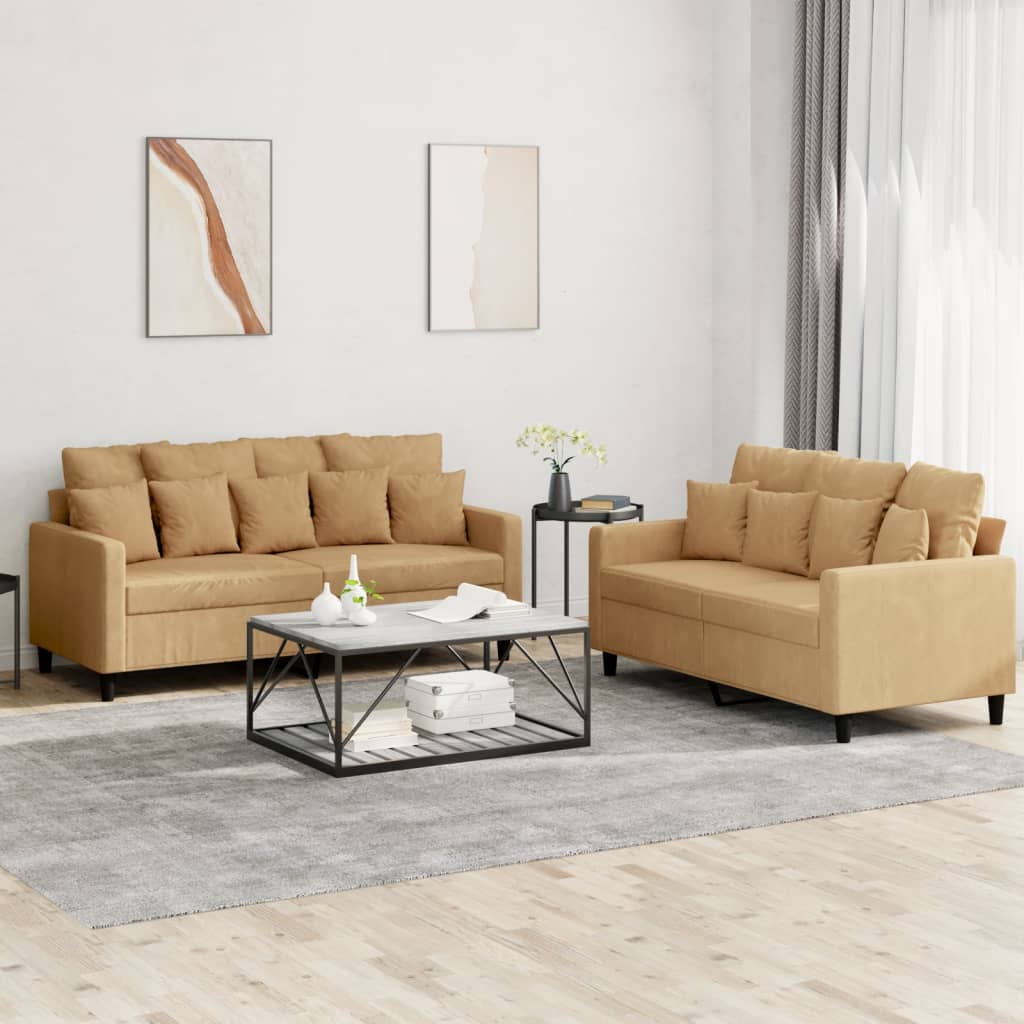 2 pcs sofa set with brown velvet cushions