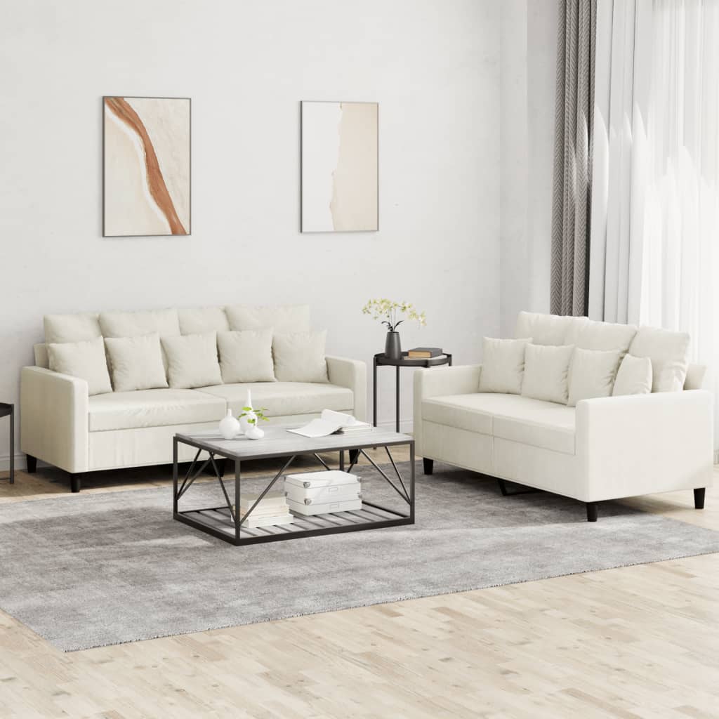 2 pcs sofa set with cream velvet cushions