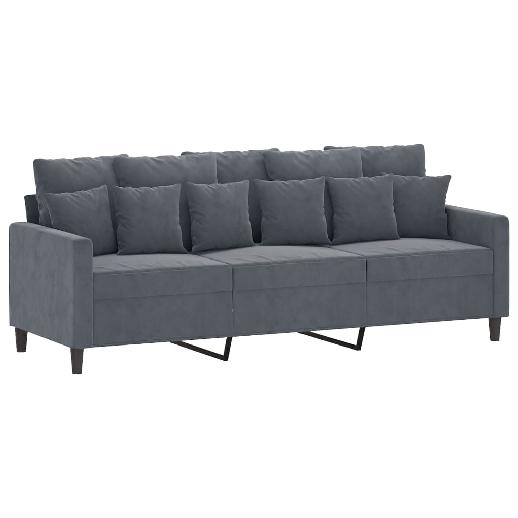 2 pcs conjunto de sofás com almofadões veludo cinzento-escuro