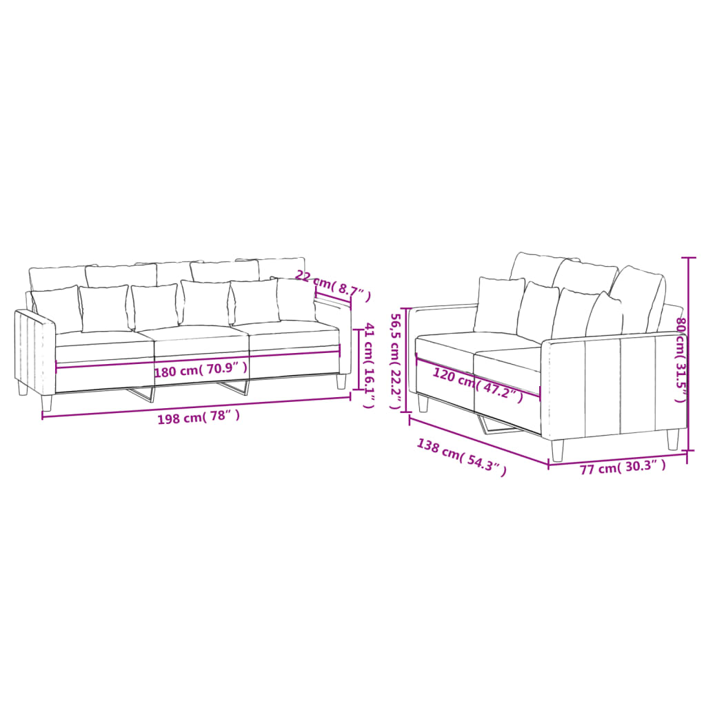 2 pcs conjunto de sofás com almofadões veludo cinzento-escuro