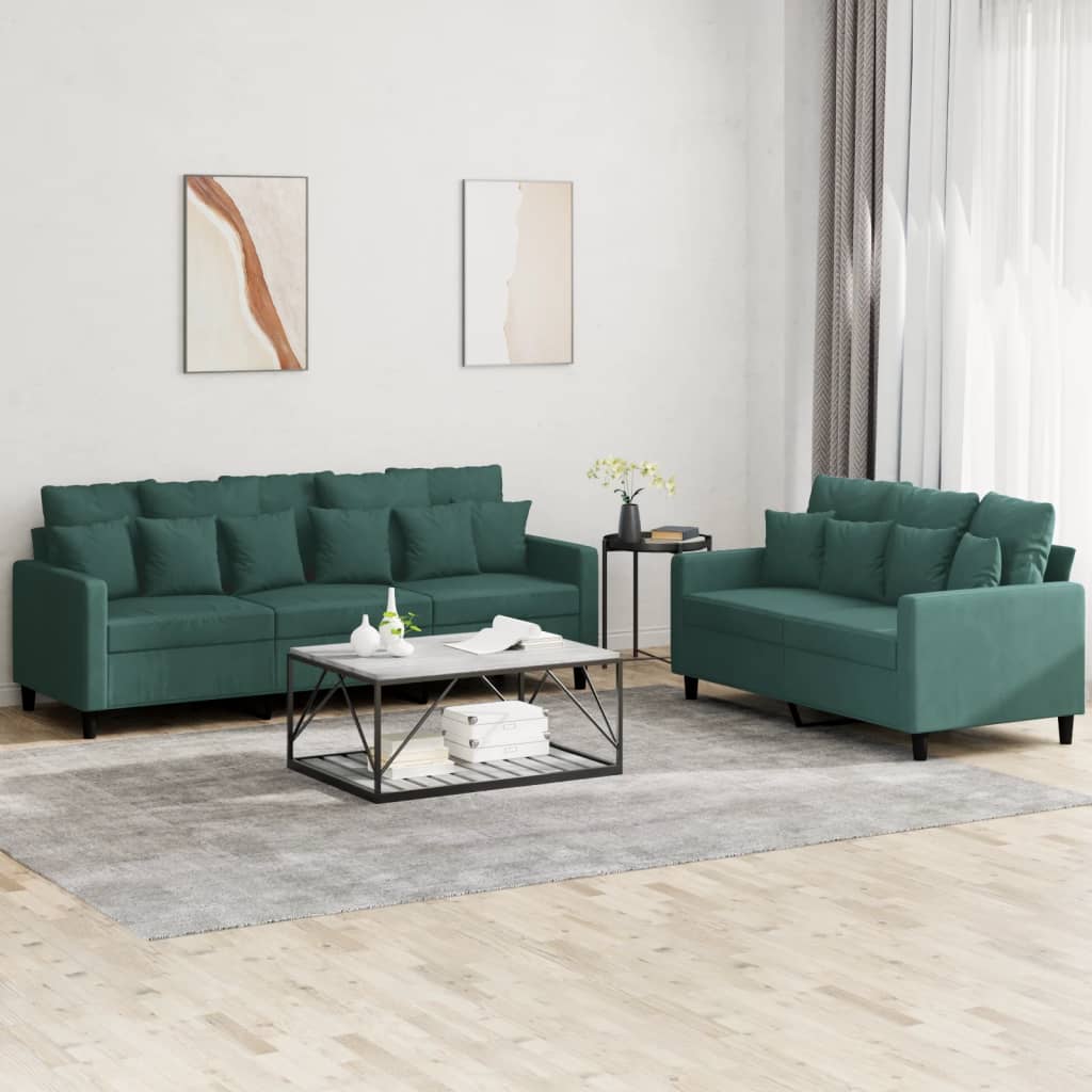 2 pcs sofa set with dark green velvet cushions