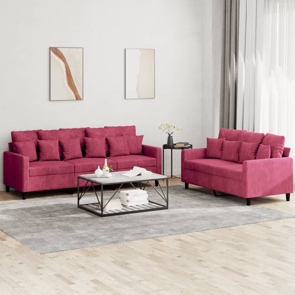 2 pcs sofa set with red velvet cushions