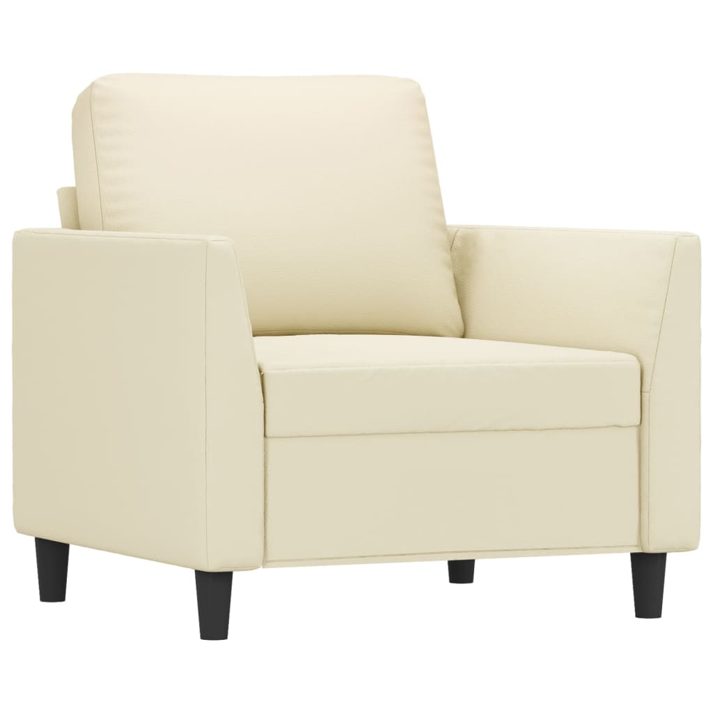 3 pcs conjunto sofás c/ almofadões couro artificial cor creme