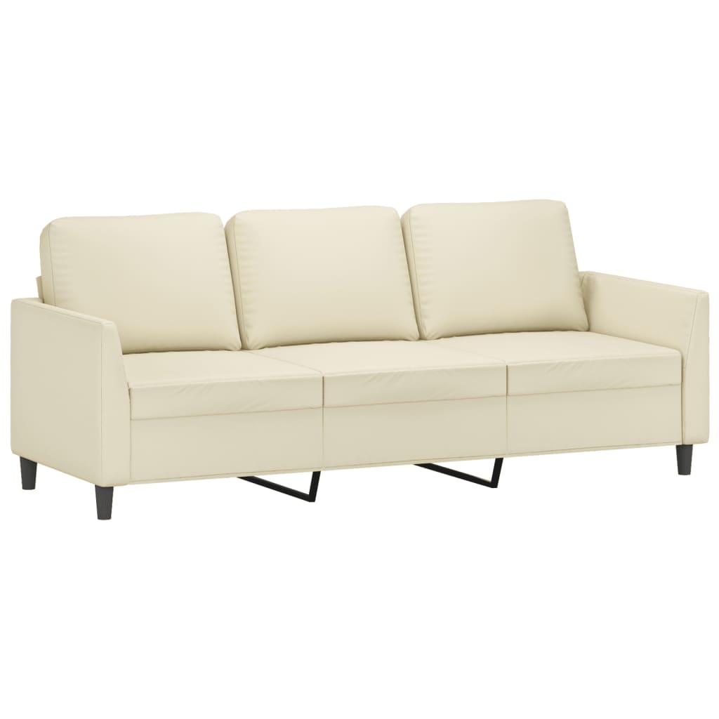 3 pcs conjunto sofás c/ almofadões couro artificial cor creme