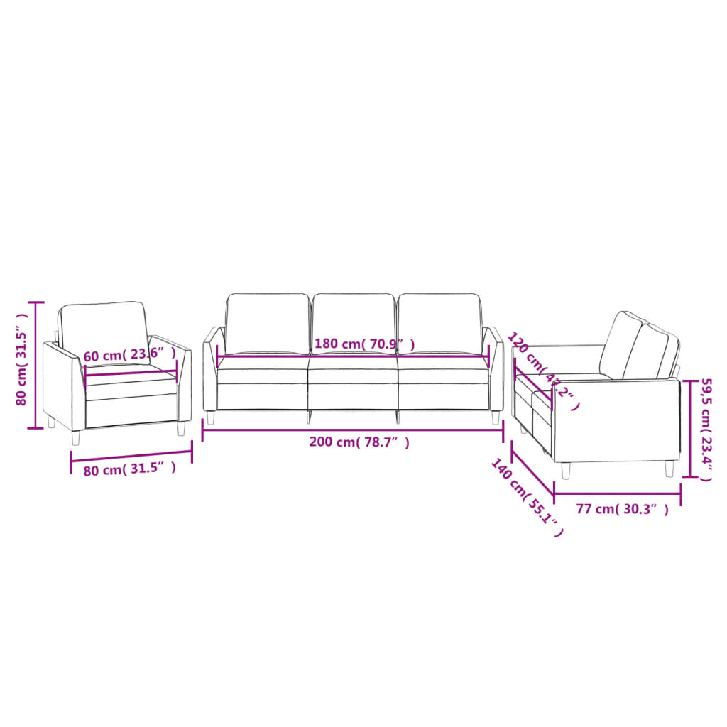 3 pcs conjunto de sofás c/ almofadões couro artificial cinzento