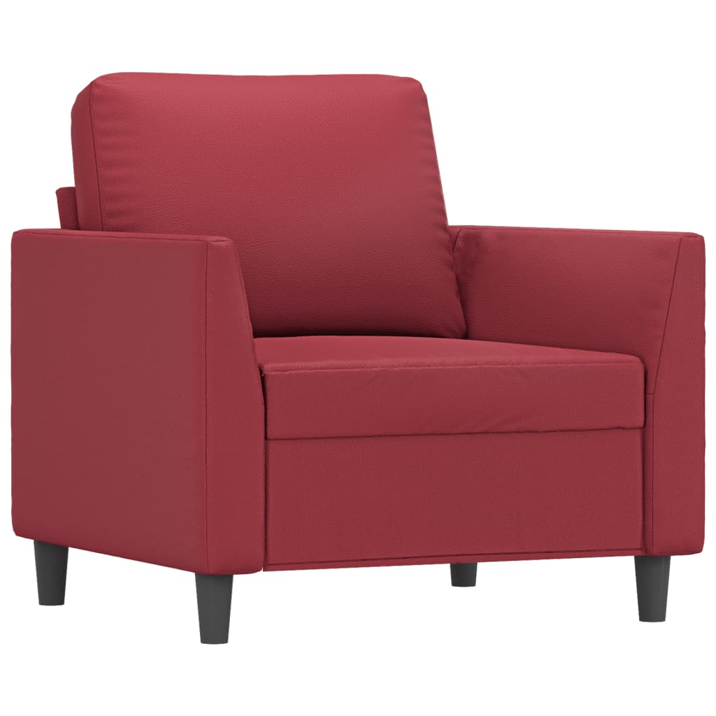 3 pcs sofa set with cushions in red faux leather