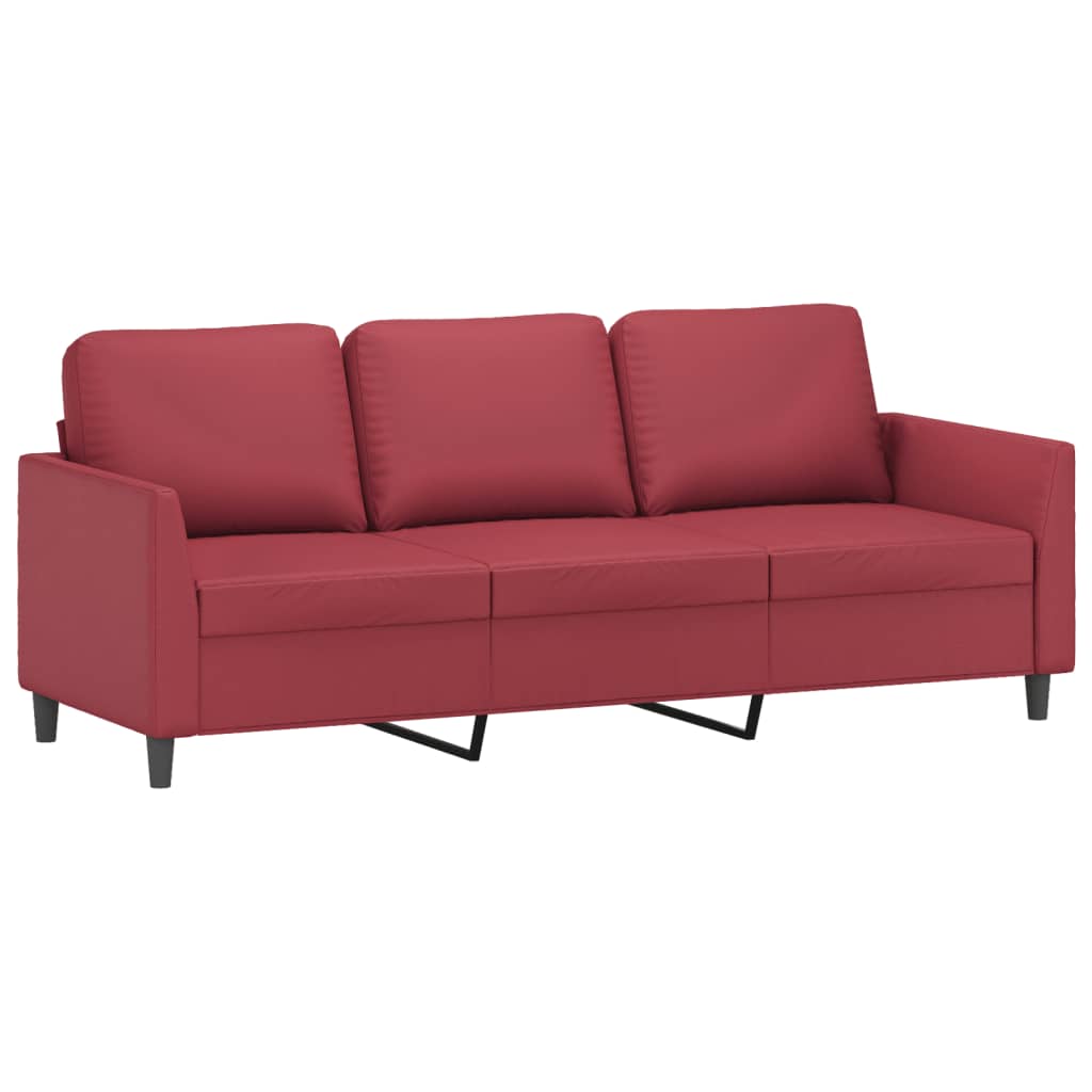 3 pcs sofa set with cushions in red faux leather