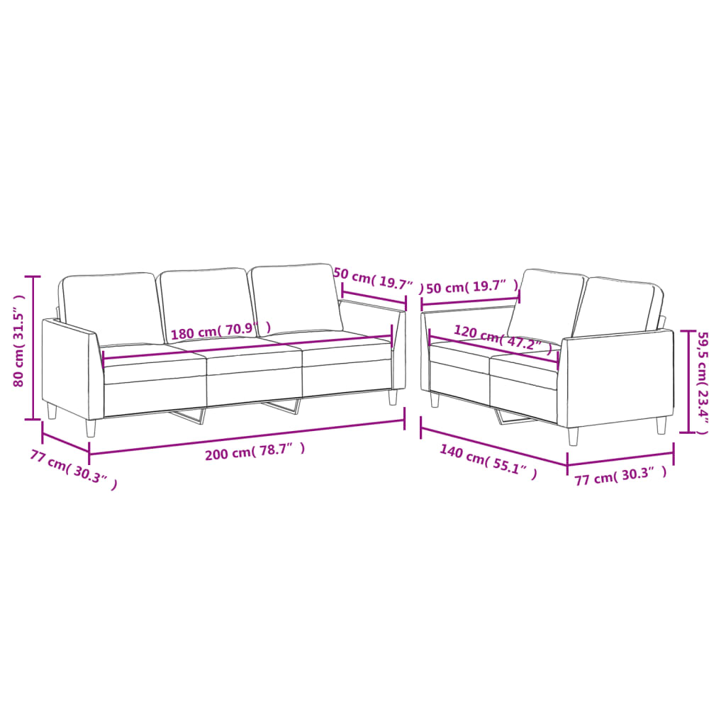 2 pcs conjunto de sofás com almofadões couro artificial preto