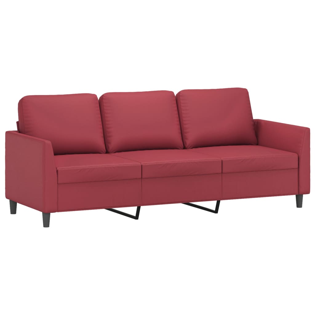2 pcs conjunto sofás c/ almofadões couro artif. vermelho tinto