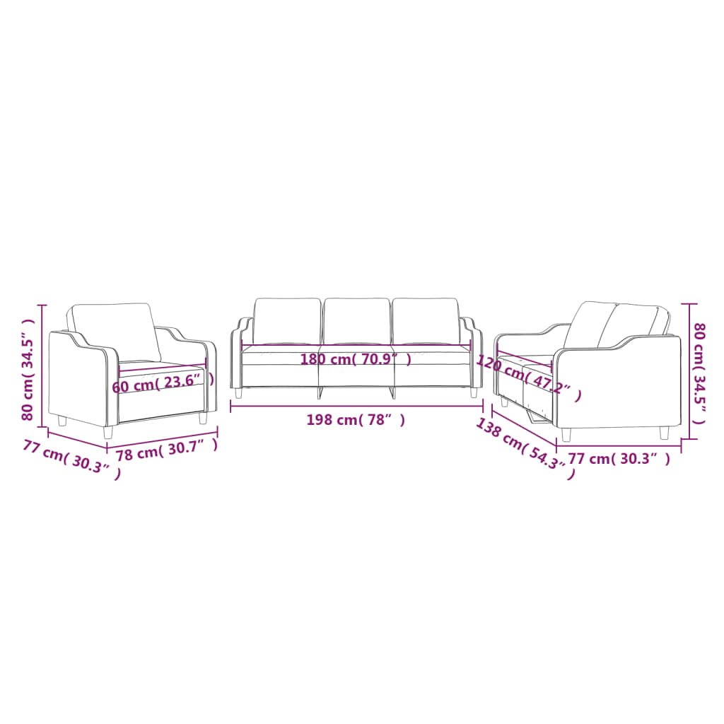 3 pcs sofa set with cushions red dyed fabric