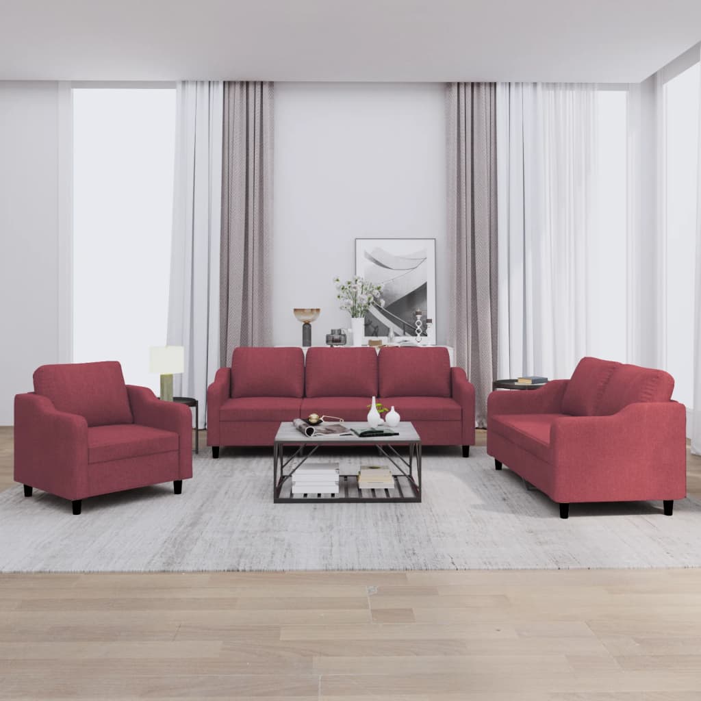 3 pcs sofa set with cushions red dyed fabric