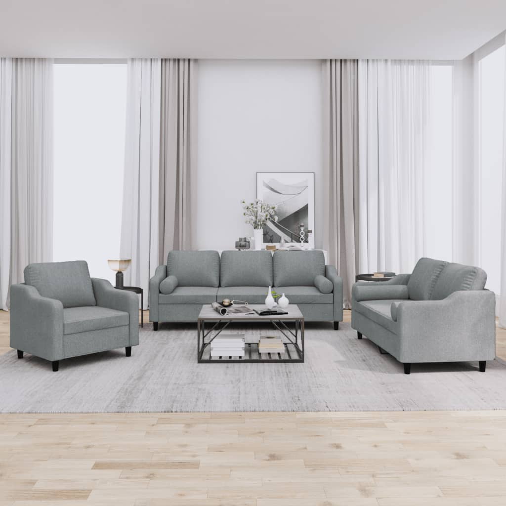 3 pcs sofa set with cushions light grey fabric