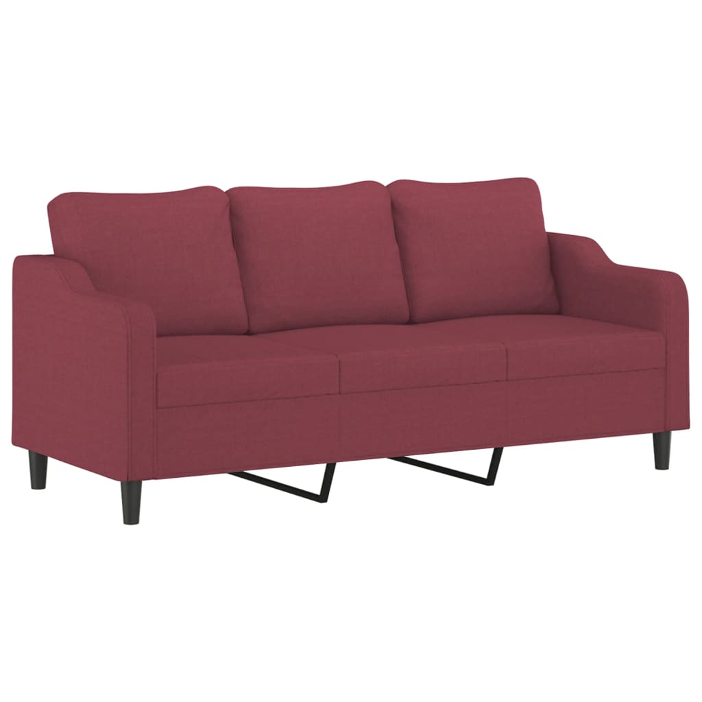 3 pcs conjunto de sofás com almofadas tecido vermelho-tinto