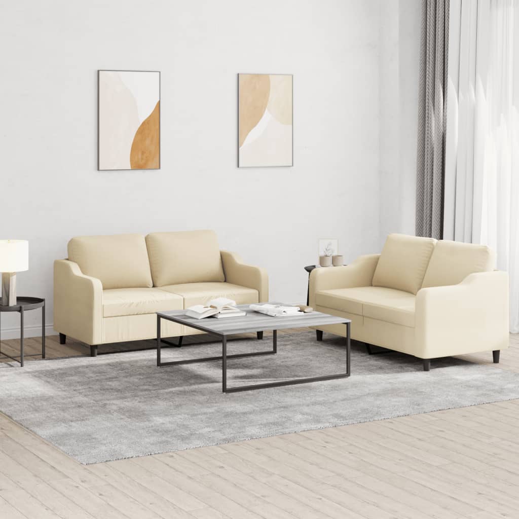 2 pcs sofa set with cushions cream color fabric