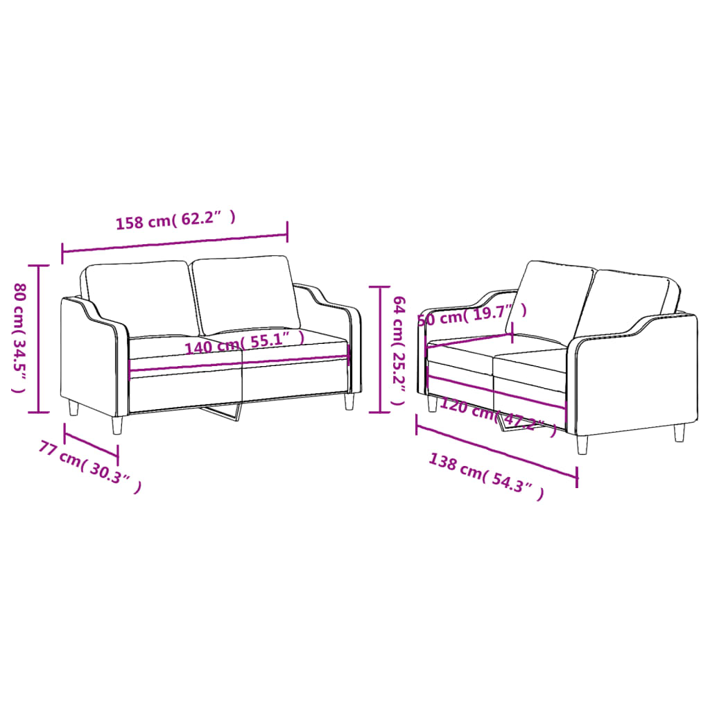 2 pcs sofa set with cushions brown fabric
