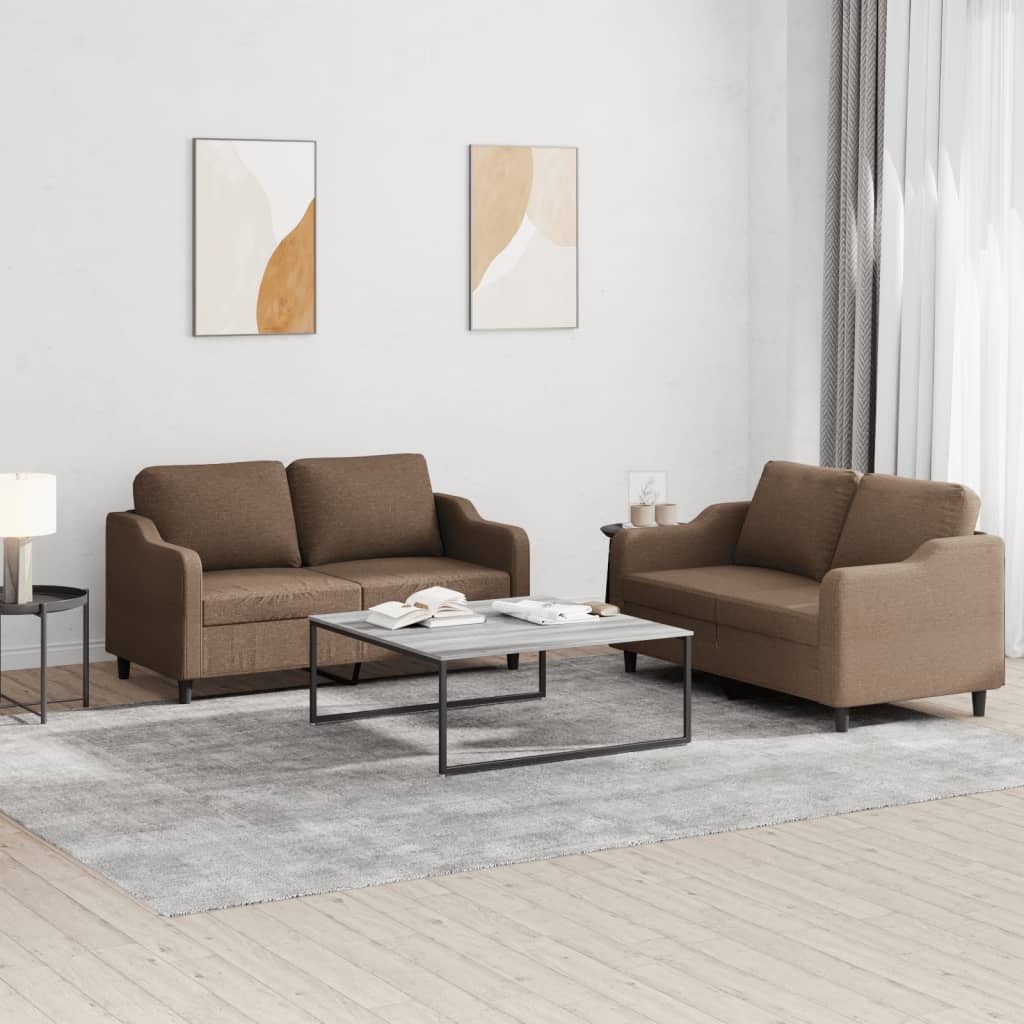 2 pcs sofa set with cushions brown fabric