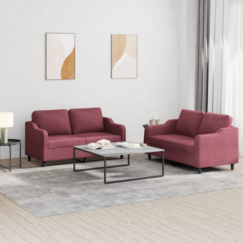 2 pcs sofa set with cushions red dyed fabric