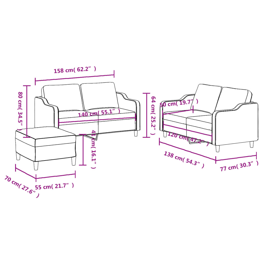 3 pcs sofa set with cushions light yellow fabric