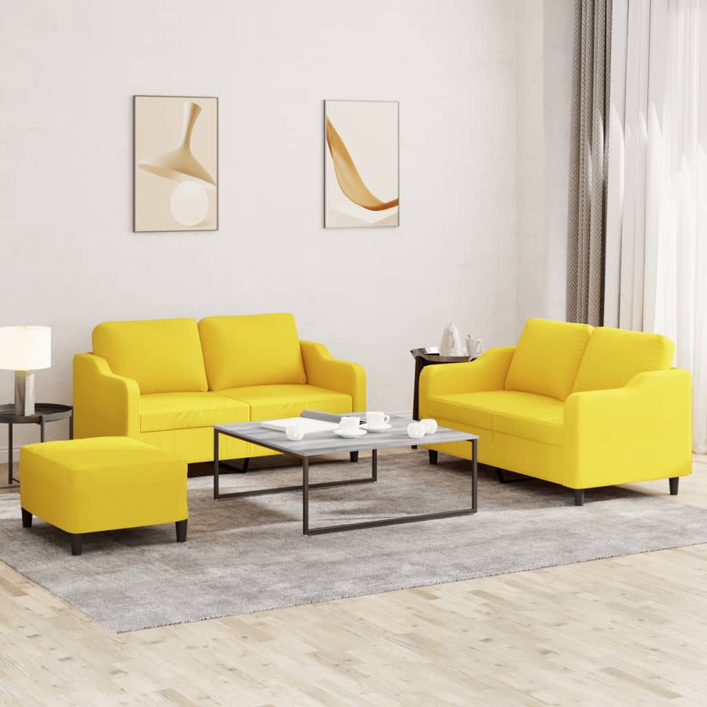 3 pcs sofa set with cushions light yellow fabric