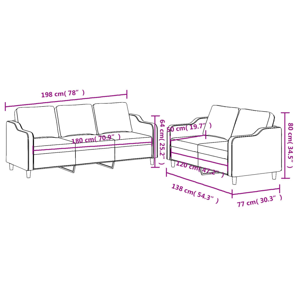 2 pcs sofa set with cushions brown fabric